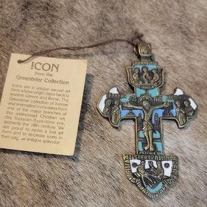 Bronze and Blue Icon Cross